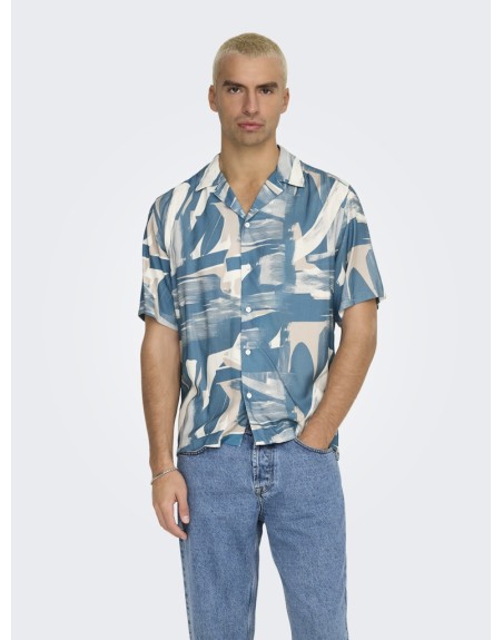CAMISA M/C CUELLO V ESTAMPADO IRREGULAR 22033481 ONSDASH LIFE REG AOP SS 001 RESORT SHIRT