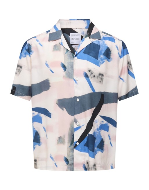 CAMISA M/C CUELLO V ESTAMPADO IRREGULAR 22033481 ONSDASH LIFE REG AOP SS 001 RESORT SHIRT