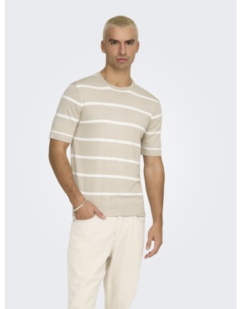 CAMISETA M/C PUNTO RAYAS CUELLO REDONDO 22032764 ONSWYLER LIFE REG 14 SS STRIPED KNIT