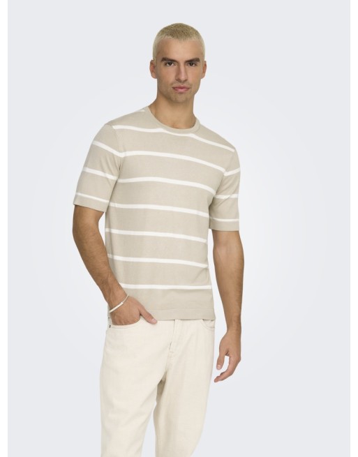 CAMISETA M/C PUNTO RAYAS CUELLO REDONDO 22032764 ONSWYLER LIFE REG 14 SS STRIPED KNIT