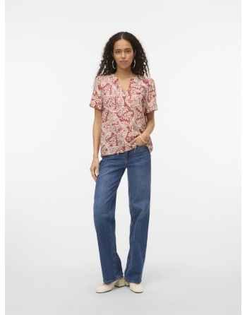BLUSA M/C CUELLO V CON LAZADA 10327060 VMBALI S/S V-NECK TOP WVN BTQ GA