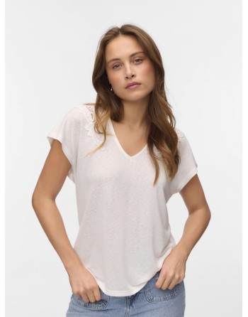 CAMISETA CUELLO V CON CALADO EN LAS MANGAS 10327569 VMBILSA S/SV-NECK T-SHIRT JRS BTQ