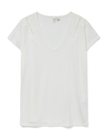 CAMISETA CUELLO V CON CALADO EN LAS MANGAS 10327569 VMBILSA S/SV-NECK T-SHIRT JRS BTQ