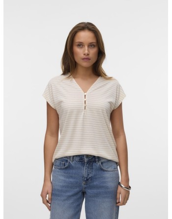 CAMISETA RAYA GLITTER C/BOTONES DELANTEROS 10325479 VMBALOLA C/S V-NECK TOP JRS BTQ
