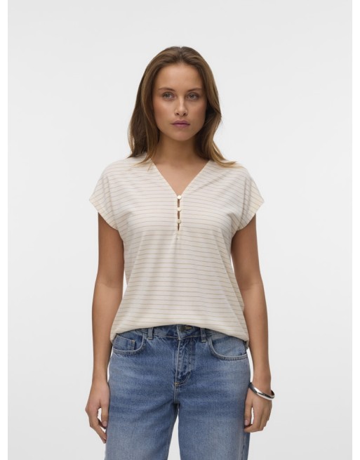 CAMISETA RAYA GLITTER C/BOTONES DELANTEROS 10325479 VMBALOLA C/S V-NECK TOP JRS BTQ