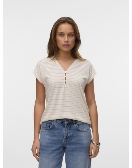 CAMISETA RAYA GLITTER C/BOTONES DELANTEROS 10325479 VMBALOLA C/S V-NECK TOP JRS BTQ