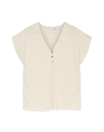 CAMISETA RAYA GLITTER C/BOTONES DELANTEROS 10325479 VMBALOLA C/S V-NECK TOP JRS BTQ