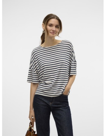 CAMISETA DE RAYA CUELLO REDONDO 10324110 VMHOLLY 2/4 TOP JRS