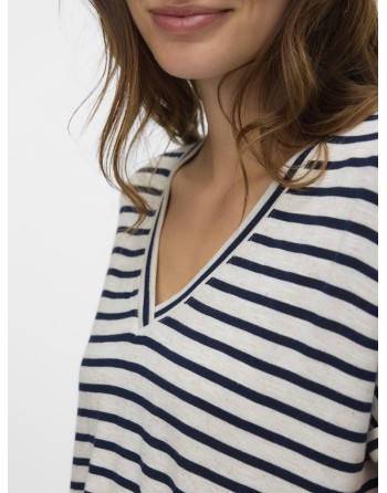 CAMISETA DE RAYA CUELLO V 10324112 VMHOLLY SS V-NECK TOP JRS
