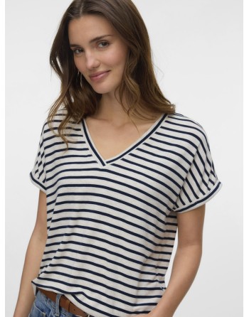 CAMISETA DE RAYA CUELLO V 10324112 VMHOLLY SS V-NECK TOP JRS