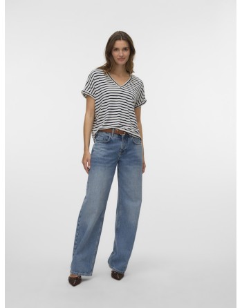 CAMISETA DE RAYA CUELLO V 10324112 VMHOLLY SS V-NECK TOP JRS