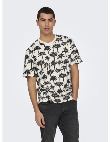 CAMISETA M/C PALMERAS 22028758 ONSKYLEN REG LINEN PALM AOP SS TEE