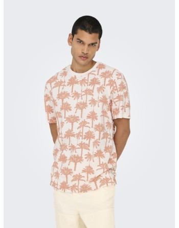 CAMISETA M/C PALMERAS 22028758 ONSKYLEN REG LINEN PALM AOP SS TEE