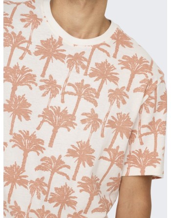 CAMISETA M/C PALMERAS 22028758 ONSKYLEN REG LINEN PALM AOP SS TEE
