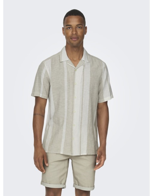 CAMISA M/C CORTE REGULAR LINO RAYA ANCHA 22026109 ONSCAIDEN LIFE STRIPE RES LINENBLENDNOOS