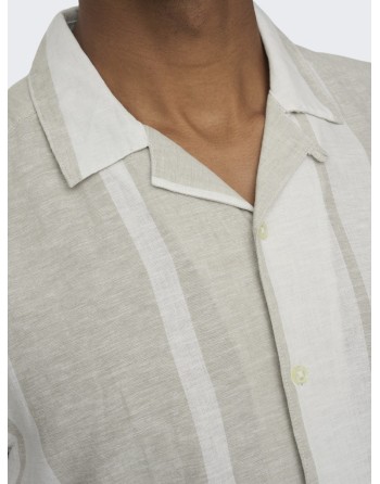 CAMISA M/C CORTE REGULAR LINO RAYA ANCHA 22026109 ONSCAIDEN LIFE STRIPE RES LINENBLENDNOOS