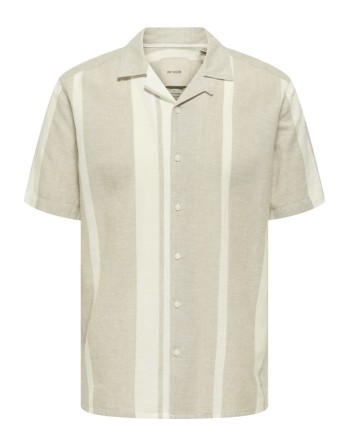 CAMISA M/C CORTE REGULAR LINO RAYA ANCHA 22026109 ONSCAIDEN LIFE STRIPE RES LINENBLENDNOOS
