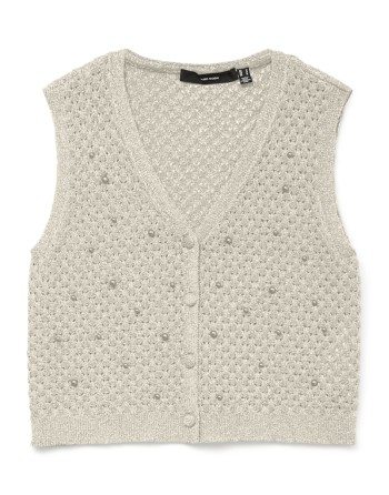 CHALECO CUELLO V PERLAS FIBRAS METÁLICAS 10330705 VMAMALFI SHINE SL V-NECK SHORT VEST