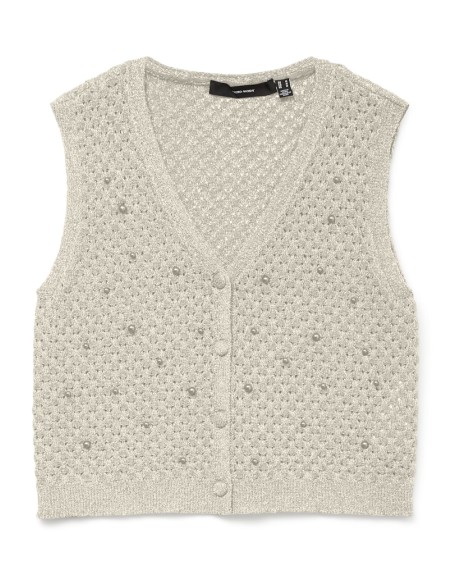 CHALECO CUELLO V PERLAS FIBRAS METÁLICAS 10330705 VMAMALFI SHINE SL V-NECK SHORT VEST