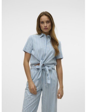 CAMISA M/C RAYAS DETALLE NUDO 10329175 VMLEONIES 3/4 CHAMBRAY SHIRT