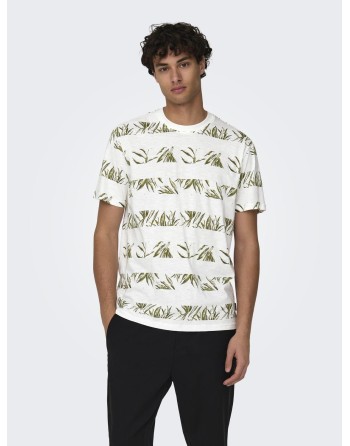 CAMISETA M/C RAYA ANCHA CON HOJAS 22028174 ONSNEWIASON LIFE REG AOP STRIPE SS TEE