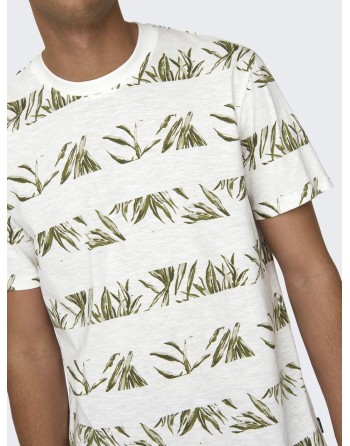 CAMISETA M/C RAYA ANCHA CON HOJAS 22028174 ONSNEWIASON LIFE REG AOP STRIPE SS TEE