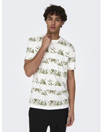 CAMISETA M/C RAYA ANCHA CON HOJAS 22028174 ONSNEWIASON LIFE REG AOP STRIPE SS TEE