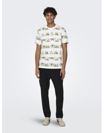 CAMISETA M/C RAYA ANCHA CON HOJAS 22028174 ONSNEWIASON LIFE REG AOP STRIPE SS TEE