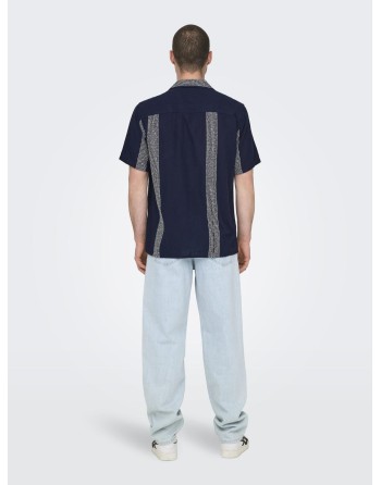 CAMISA M/C REGULAR LINO CON DOS FRANJAS ALOS LADOS 22029108 ONSAVI REG SS BOUCLE STRPE RESORT SHIRT