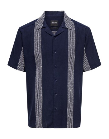 CAMISA M/C REGULAR LINO CON DOS FRANJAS ALOS LADOS 22029108 ONSAVI REG SS BOUCLE STRPE RESORT SHIRT