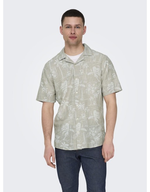 CAMISA M/C REGULAR PALMERAS 22028423 ONSCAIDEN LIFE SS RESORT AOP LINEN NOOS