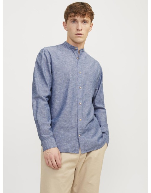 CAMISA M/L LINO CUELLO MAO 12248385 JJESUMMER BAND LINEN BLEND SHIRT LS SN