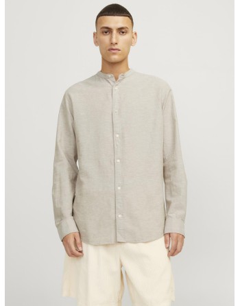 CAMISA M/L LINO CUELLO MAO 12248581 JJELINEN BLEND BAND SHIRT LS SN