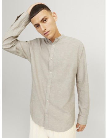 CAMISA M/L LINO CUELLO MAO 12248581 JJELINEN BLEND BAND SHIRT LS SN