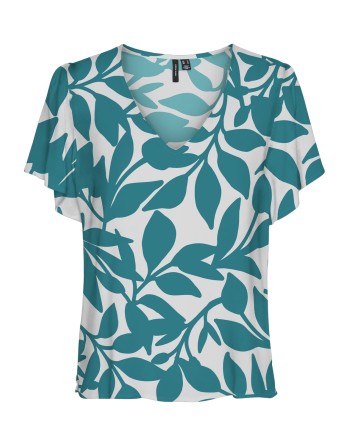 BLUSA M/C CUELLO PICO ESTAMPADO HOJAS 10307987 VMEASY JOY V-NECK SS BLOUSE WVN GA