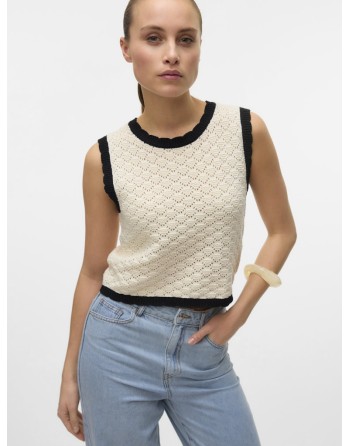 TOP SIN MANGAS CROCHET RIBETE 10321338 VMJACKIE SL SHORT O-NECK PULLOVER BOO