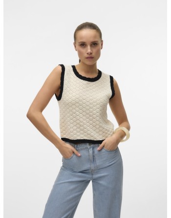 TOP SIN MANGAS CROCHET RIBETE 10321338 VMJACKIE SL SHORT O-NECK PULLOVER BOO