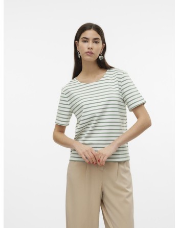 CAMISETA M/C RAYAS CREMALLERA ESPALDA 10304716 VMABBY SS ZIP TOP JRS NOOS
