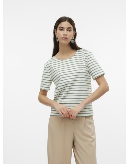 CAMISETA M/C RAYAS CREMALLERA ESPALDA 10304716 VMABBY SS ZIP TOP JRS NOOS