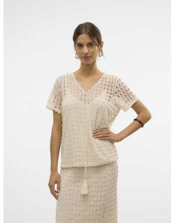 TOP M/C ENCAJE FORRO INTERIOR 10330939 VMDYLIE S/S V-NECK TOP WVN BTQ GA