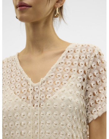 TOP M/C ENCAJE FORRO INTERIOR 10330939 VMDYLIE S/S V-NECK TOP WVN BTQ GA