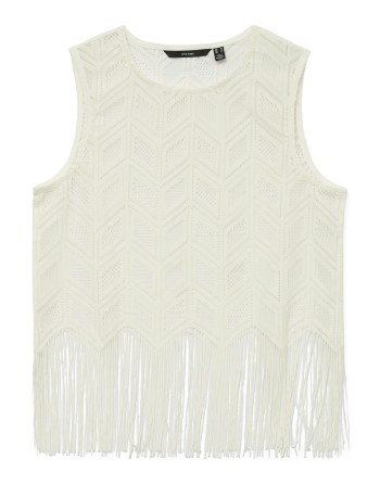 TOP FINO CALADO FLECOS 10327102 VMVIKKI SL O-NECK SHORT FRING TOP JRS GA