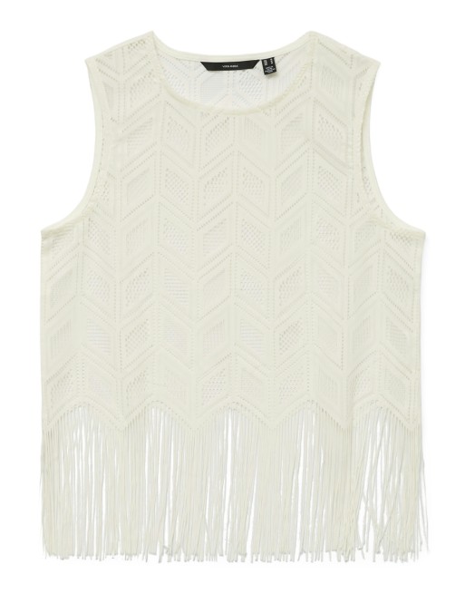 TOP FINO CALADO FLECOS 10327102 VMVIKKI SL O-NECK SHORT FRING TOP JRS GA