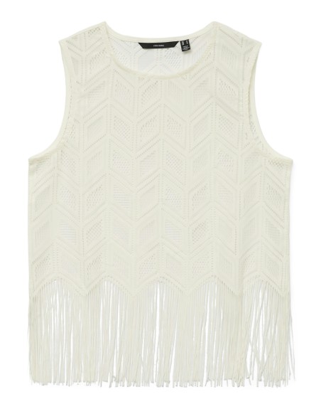 TOP FINO CALADO FLECOS 10327102 VMVIKKI SL O-NECK SHORT FRING TOP JRS GA