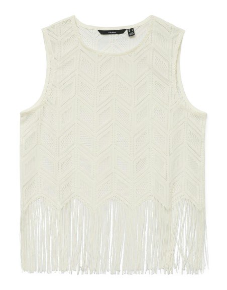 TOP FINO CALADO FLECOS 10327102 VMVIKKI SL O-NECK SHORT FRING TOP JRS GA