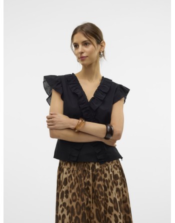 BLUSA M/C VOLANTES 10329134 VMROXANNE SL V-NECK RUFFLE TOP VMA