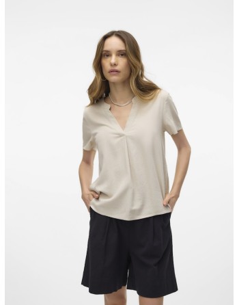 BLUSA SIN MANGAS CUELLO V LINO 10303660 VMMYMILO SS V-NECK TOP WVN GA