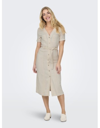 VESTIDO LINO C/BOLSILLOS  MEDI 15347210 ONLSIESTA SS LIN BL SHIRT DRESS PNT NOOS