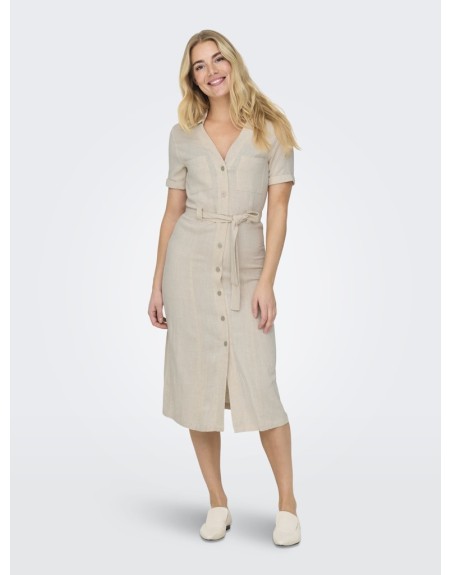 VESTIDO LINO C/BOLSILLOS  MEDI 15347210 ONLSIESTA SS LIN BL SHIRT DRESS PNT NOOS