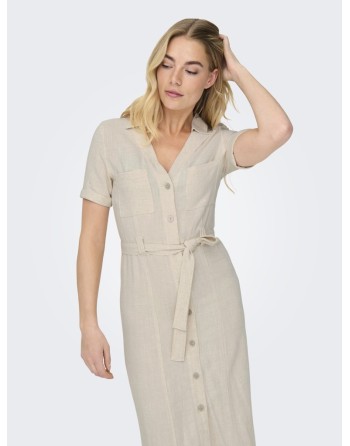 VESTIDO LINO C/BOLSILLOS  MEDI 15347210 ONLSIESTA SS LIN BL SHIRT DRESS PNT NOOS